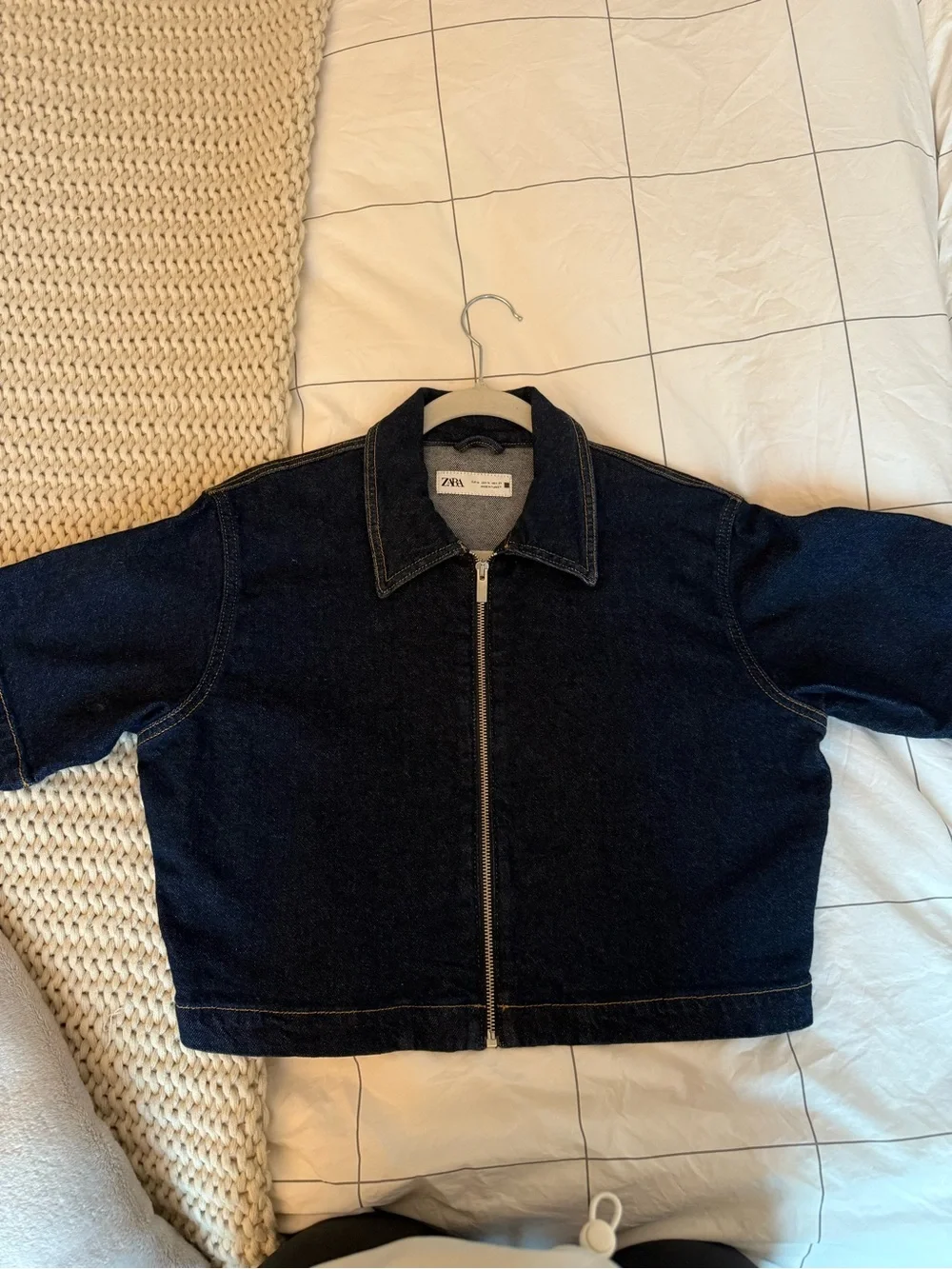 Zara Dark Blue Cropped Denim Top with Zip